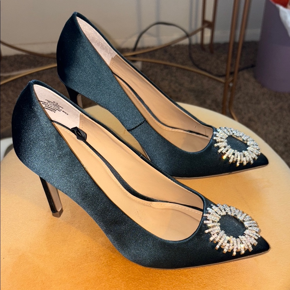 Express Black Heels with Silver Embellishment